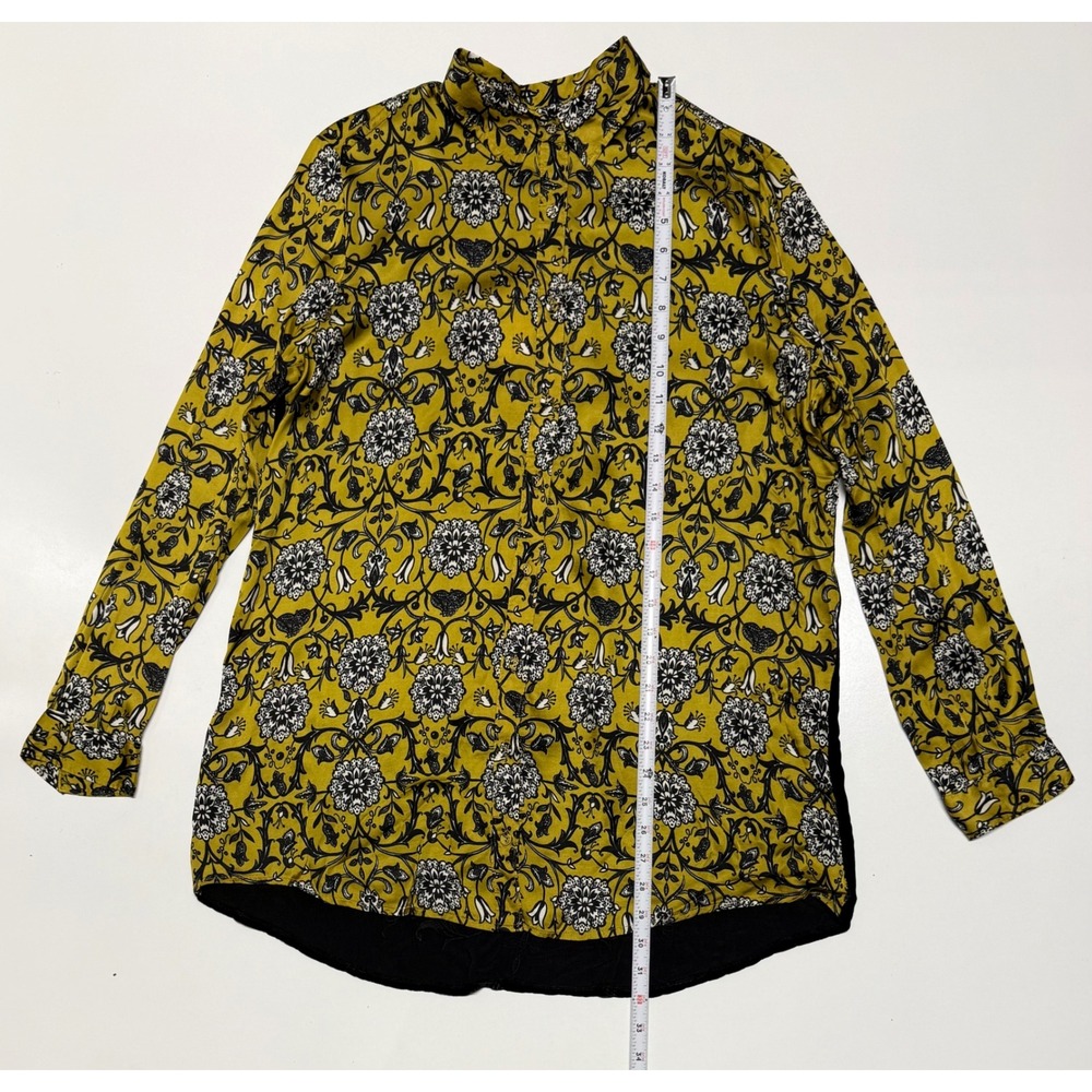 Johnny Was Workshop Miel De Lune Velvet Back Oversized Shirt Yellow Floral S NEW